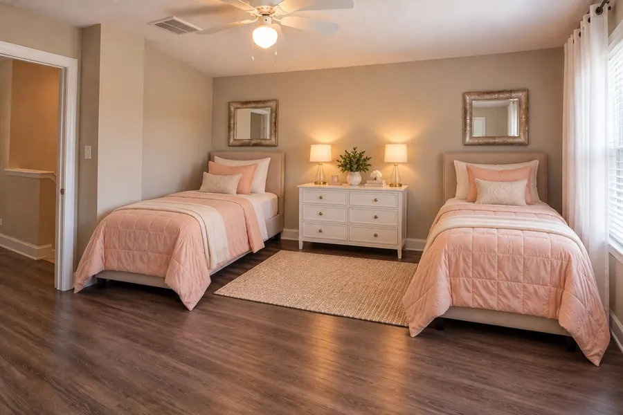 The Peach Room, a shared bedroom